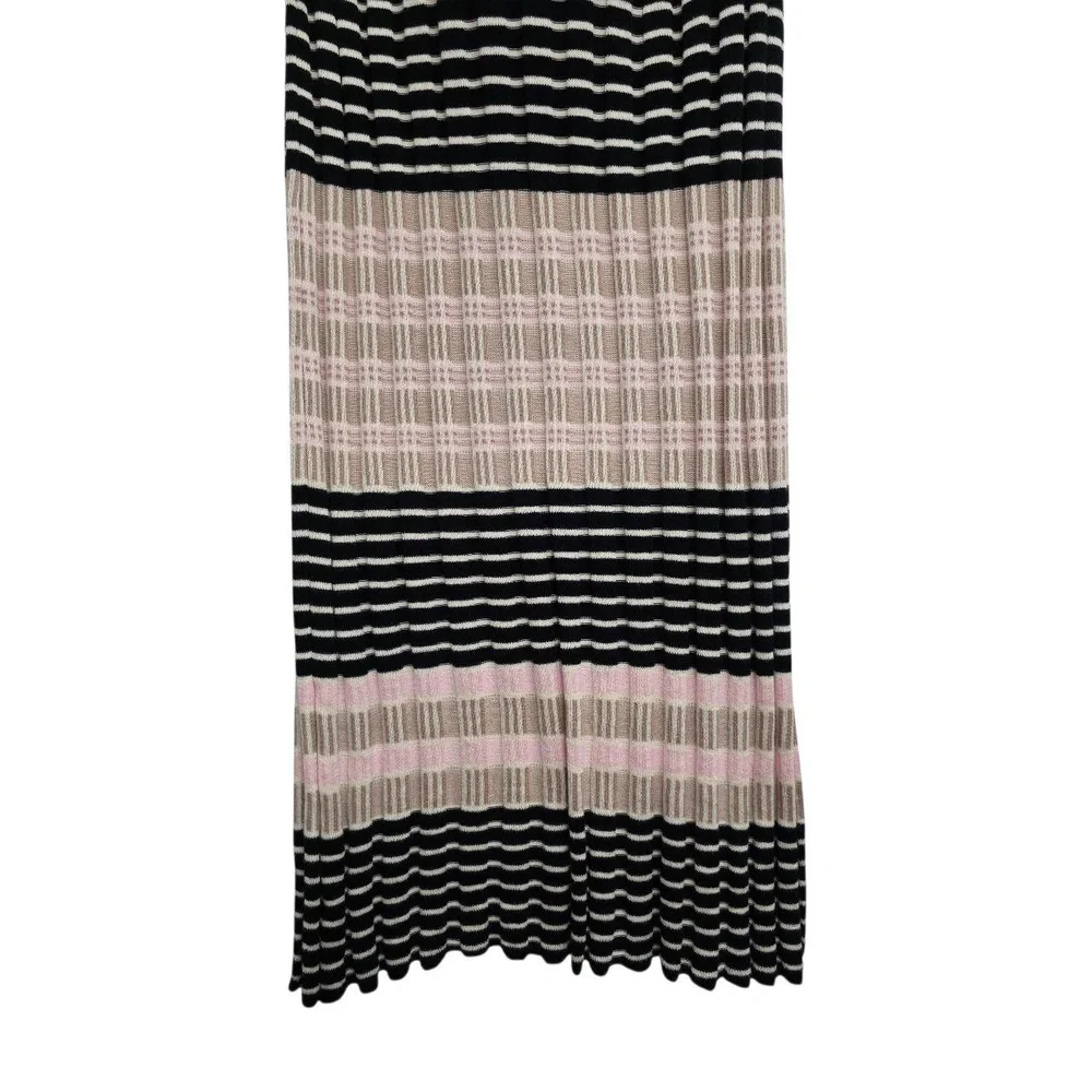 Free‎ People Midi Dress Large Black Beige Striped Off-Shoulder Ruffle Knit